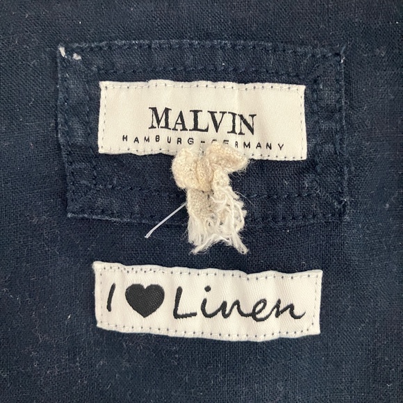 Dark blue 100% linen long sleeve blouse boho top with lace detail size XS / 4 - Picture 5 of 6